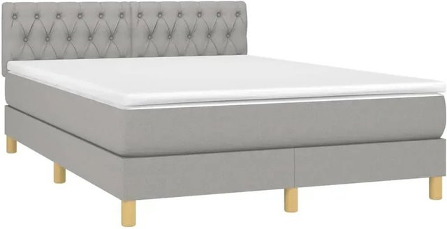 vidaXL Boxspringbett mit Matratze und LED-Unterbettbeleuchtung in Hellgrau, Hybridbett mit USB-Ladeport und Taschenfederkern, B/T: 140 x 200 cm - Bild 1