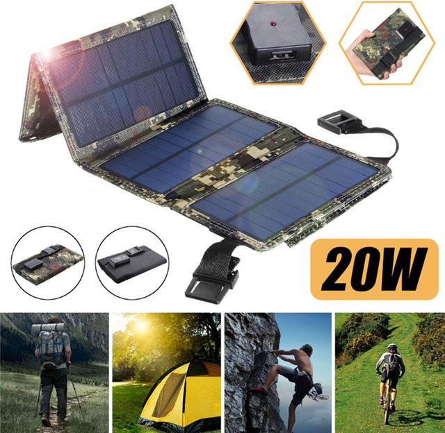 Qiilu 20 W USB-Solarpanel faltbar und tragbar mit USB-A und USB-C Anschlüssen in Schwarz und Multicolour - Bild 1