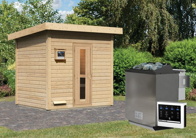 Saunahaus HYTTI 3 naturbelassen mit 9,0 kW BioKombiofen und Steuergerät B/T/H: 231 x 196 cm - Bild 1