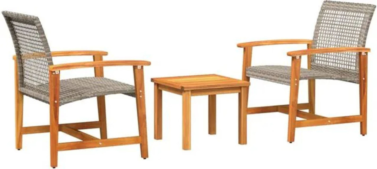 3-tlg. Bistro-Set aus Polyrattan und Akazienholz in Grau und Braun von vidaxl - Bild 1