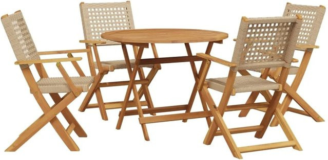 vidaXL 5-teilige Garten-Essgruppe aus beige Poly Rattan und Akazien-Massivholz - Bild 1
