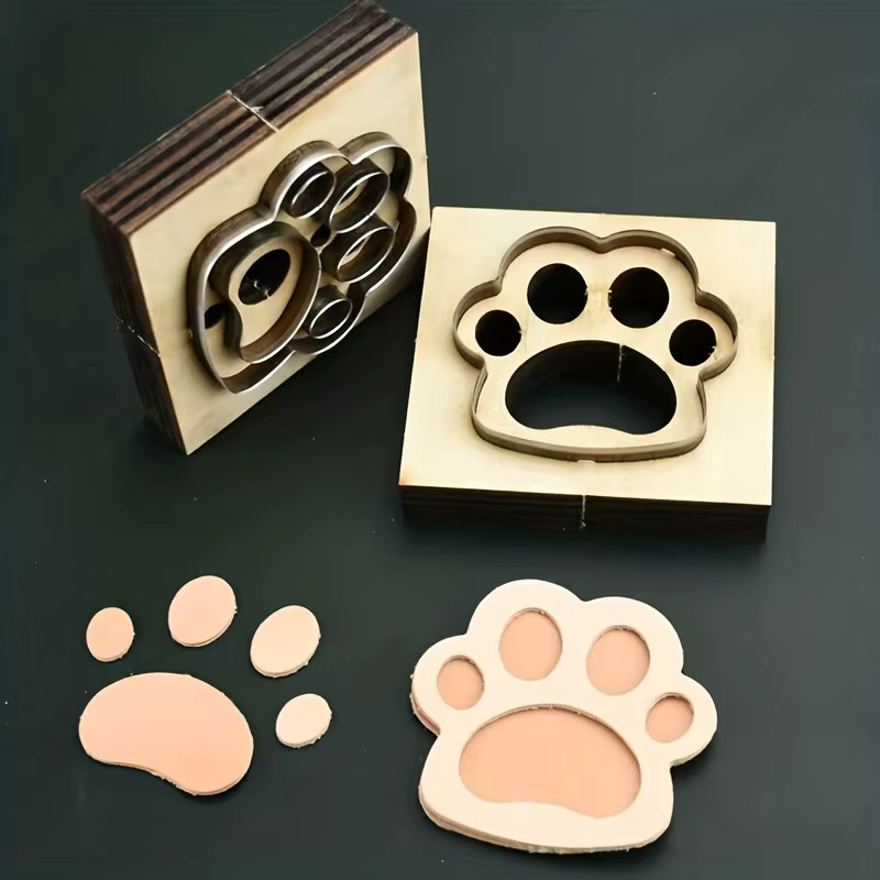 Hundepfoten-Stanzform mit Holzbrett für handgefertigte Lederprojekte C92 - Bild 4
