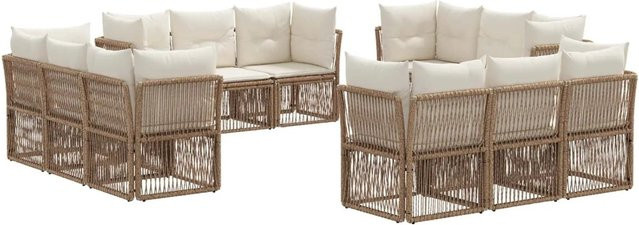 vidaXL Gartensofa-Set 12-tlg. in U-Form aus Poly-Rattan und pulverbeschichtetem Stahl, Beige - Bild 1