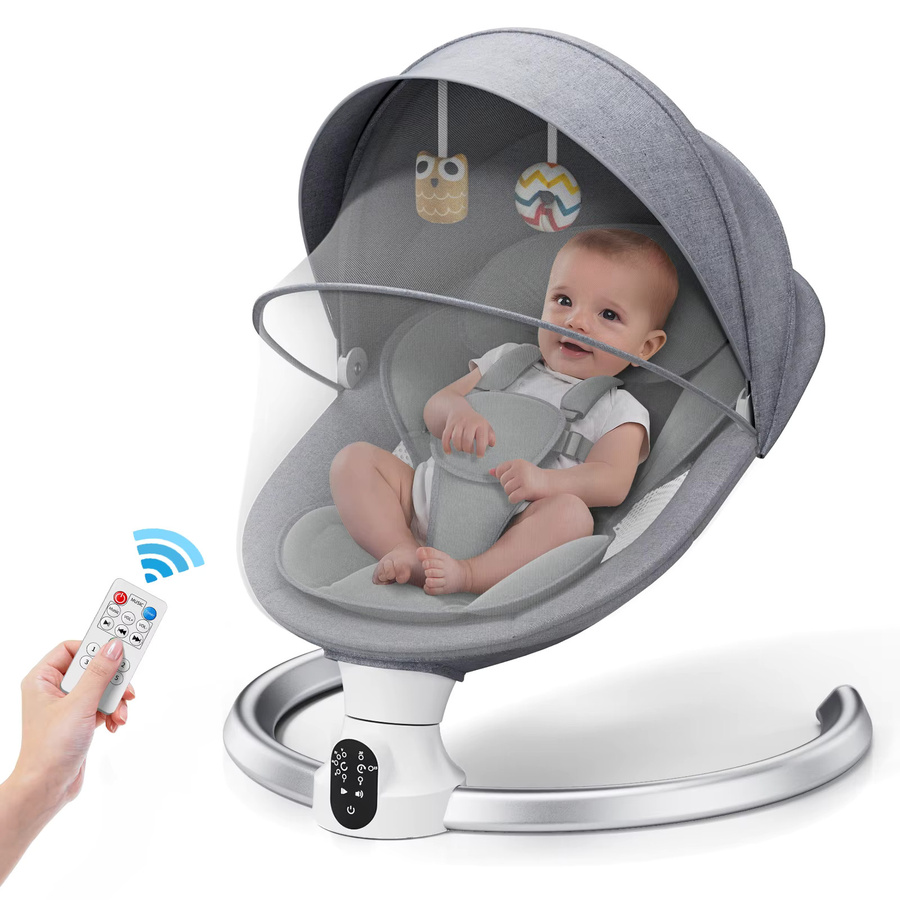 Jugacool Elektrischer Baby-Schaukelstuhl in Grau mit Bluetooth, 5 Geschwindigkeiten, 3 Timer-Funktionen und Musik-App-Fernbedienung - Bild 3