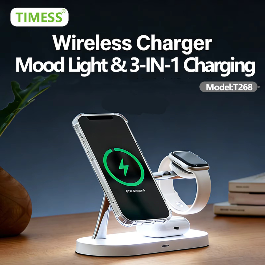 TIMESS Kabellose Ladestation in Weiß für iPhone, Apple Watch und AirPods - Bild 2