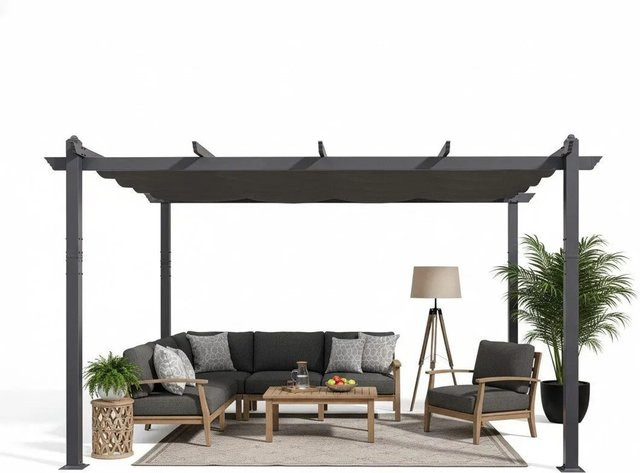 Purple Leaf Aluminium Pavillon mit Schiebedach in Grau, B/T/H: 300 x 300 x 245 cm - Bild 1