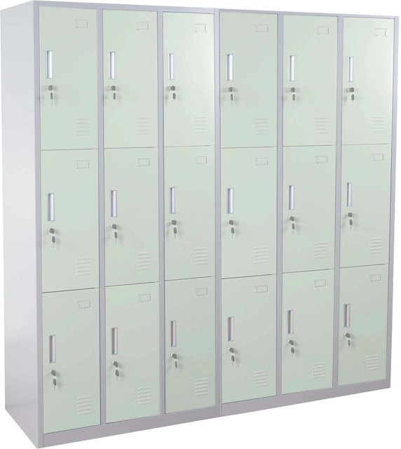 Proregal Schließfachschrank Saturn aus Metall mit 18 Fächern in Grün, H x B x T: 180 x 180 x 50 cm - Bild 1