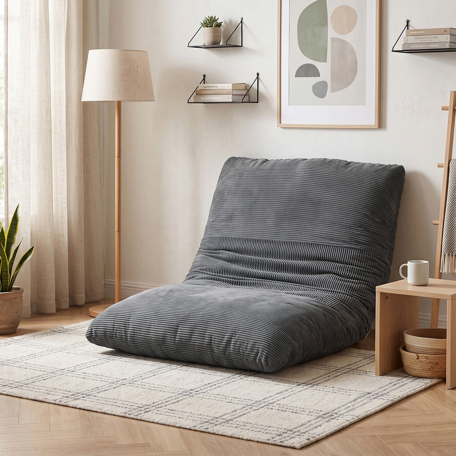 HOMCOM 2 in 1 Schlafsessel und Schlafsofa mit Bettfunktion in Cord-Optik, gepolstertes Bodensofa für Wohnzimmer und Schlafzimmer, Dunkelgrau, B/T/H: 145 x 98 x 95 cm - Bild 2