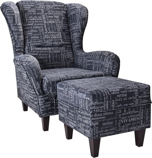 Supellex Sofia Ohrensessel mit Hocker Carpe Diem in Anthrazit im Kolonial Design - Bild 1