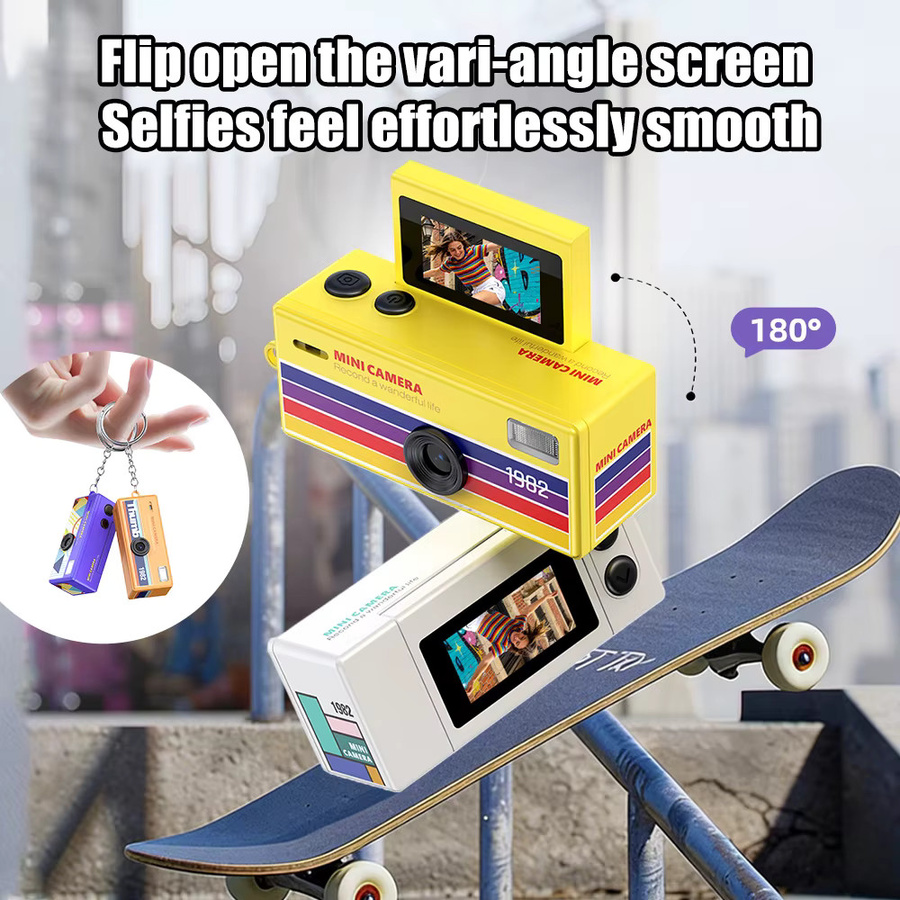Ourlife Digitalkamera mit 180 Grad Flip-Screen als Selfie-Schlüsselanhänger in Weiß, kompakte HD Videokamera und Videorekorder mit Speicherkartenunterstützung - Bild 3
