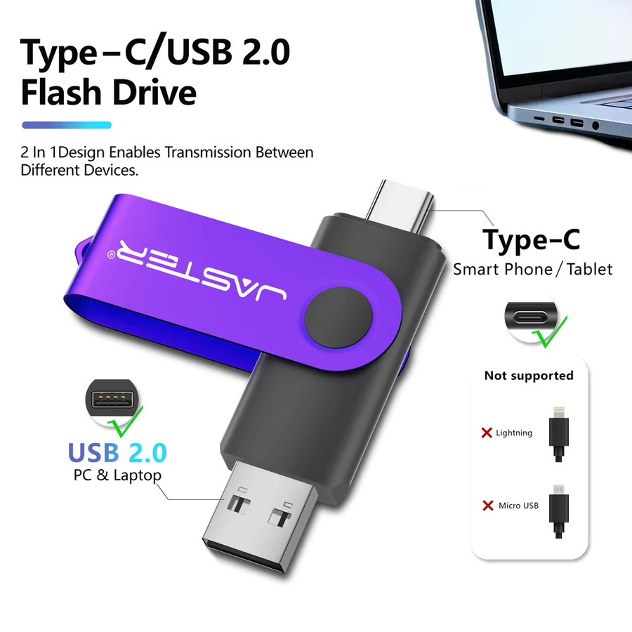 JASTER USB-C USB-Stick in Schwarz-Lila für Computer und Mobiltelefone - Bild 3