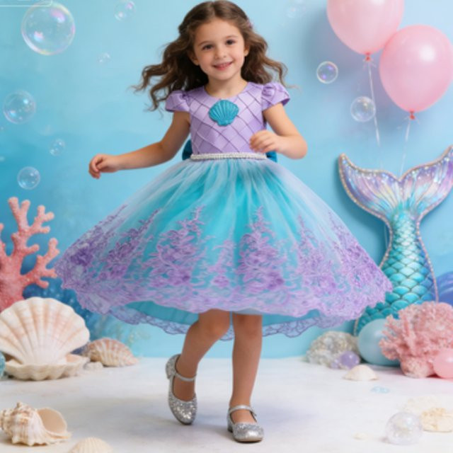 keaiyouhuo Meerjungfrau Prinzessin Kleid, Mädchen Kostüm, Plüsch / Textil - Bild 1