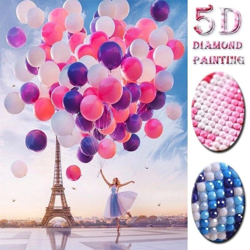FIYO Diamond Painting Set 5D DIY Mädchen mit Ballon als Landschaftsmotiv, Mehrfarbig, B x H: 30 x 20 cm - Bild 1