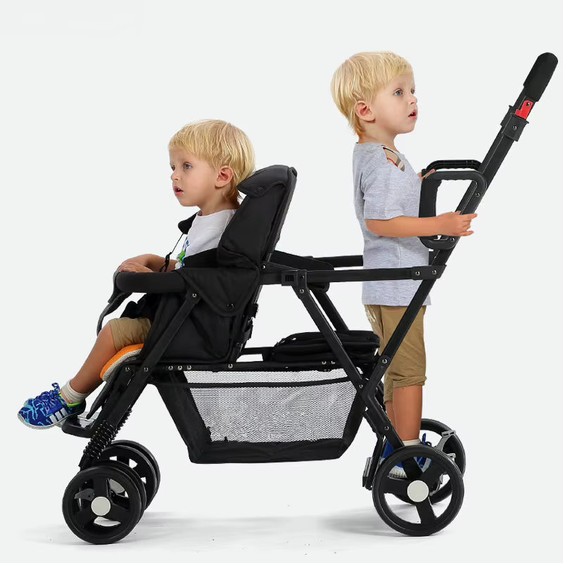 Faltbarer Tandem-Kinderwagen in Grün für Kinder von 2 bis 5 Jahren - Bild 2