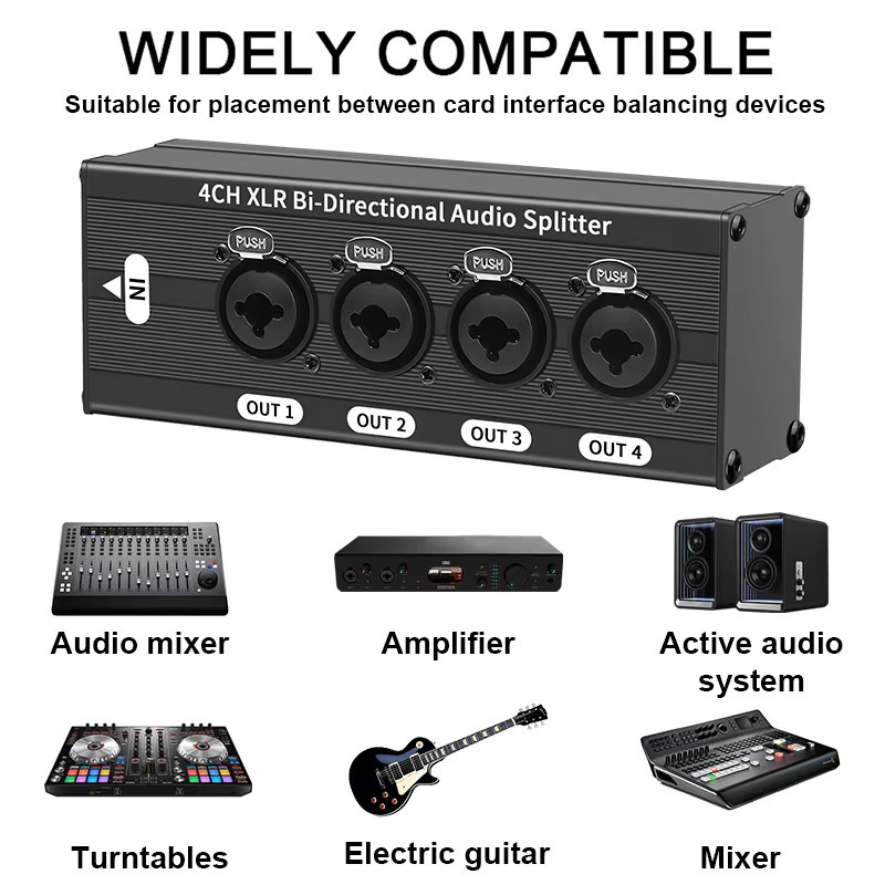 TITAK XLR symmetrischer Audio-Splitter, 3-polig, 1 Eingang und 4 Ausgänge, Schwarz - Bild 3
