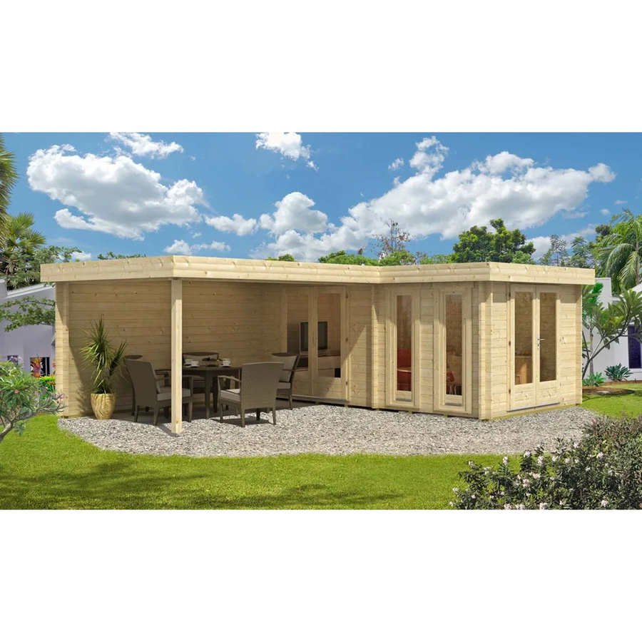 Finntherm Gartensauna Quinta ISO Naturbelassen in Braun und Beige, Wandstärke: 44 mm, B x T: 520 x 480 cm - Bild 2