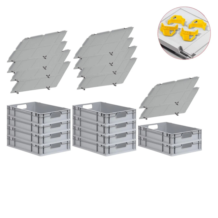 PROREGAL Spar Set mit 10x Eurobox Nextgen Economy in Gelb inklusive Auflagedeckeln und 4x Schiebeschnappverschlüssen, H x B x T: 12 x 40 x 60 cm, 23 Liter pro Box - Bild 2