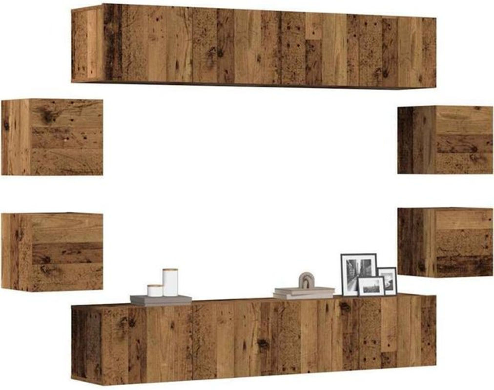 8-teiliges TV-Schrank-Set Vidaxl in Altholz-Optik Braun mit Drehtüren im Industrial Design zur Wandmontage - Bild 1