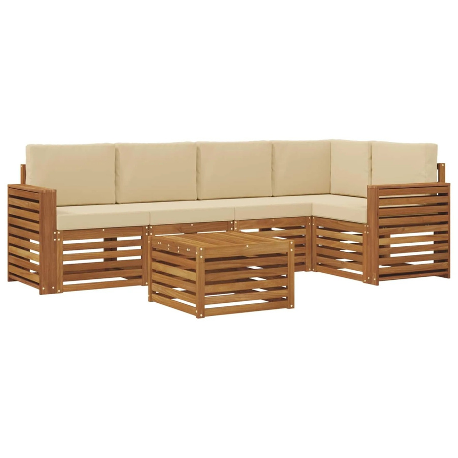vidaXL Sofagarnitur 6-teilig aus Massivholz Akazie in Natur und Beige mit L-Form und Polsterkissen - Bild 2