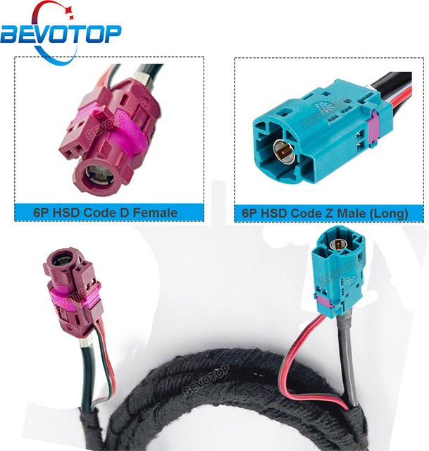 BEVOTOP 4+2 Pin HSD Kabel mit 6Pin Z Stecker auf 6Pin D Buchse Gerade und Rechtswinkel 90 Grad für Jack LVDS Video Line Kabelbaum - Bild 1