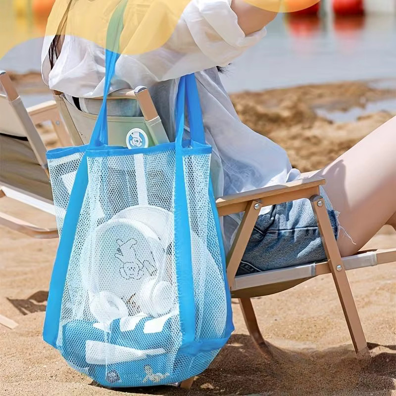 Clyine Mesh Strandtasche für Kinder und Erwachsene in Grün zur Aufbewahrung von Spielzeug, Handtüchern und Kosmetik - Bild 3
