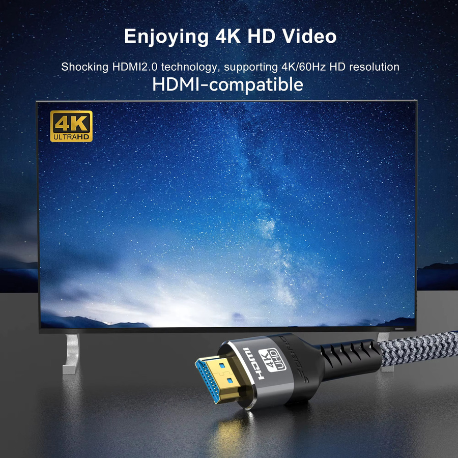 VAORLO HDMI 2.0 Kabel in Schwarz für 4K 60Hz und 1080P 120Hz Ultra HD HDR High-Speed Video und Audio, kompatibel mit PS5, PS4, PC und Monitoren - Bild 6