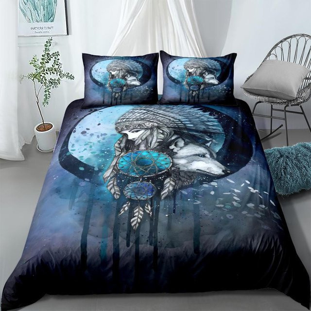 Traumfänger Ethnisches Bettwäsche-Set aus Mikrofaser mit Grafik-Design in Blau, B/H: 135 x 200 cm - Bild 1