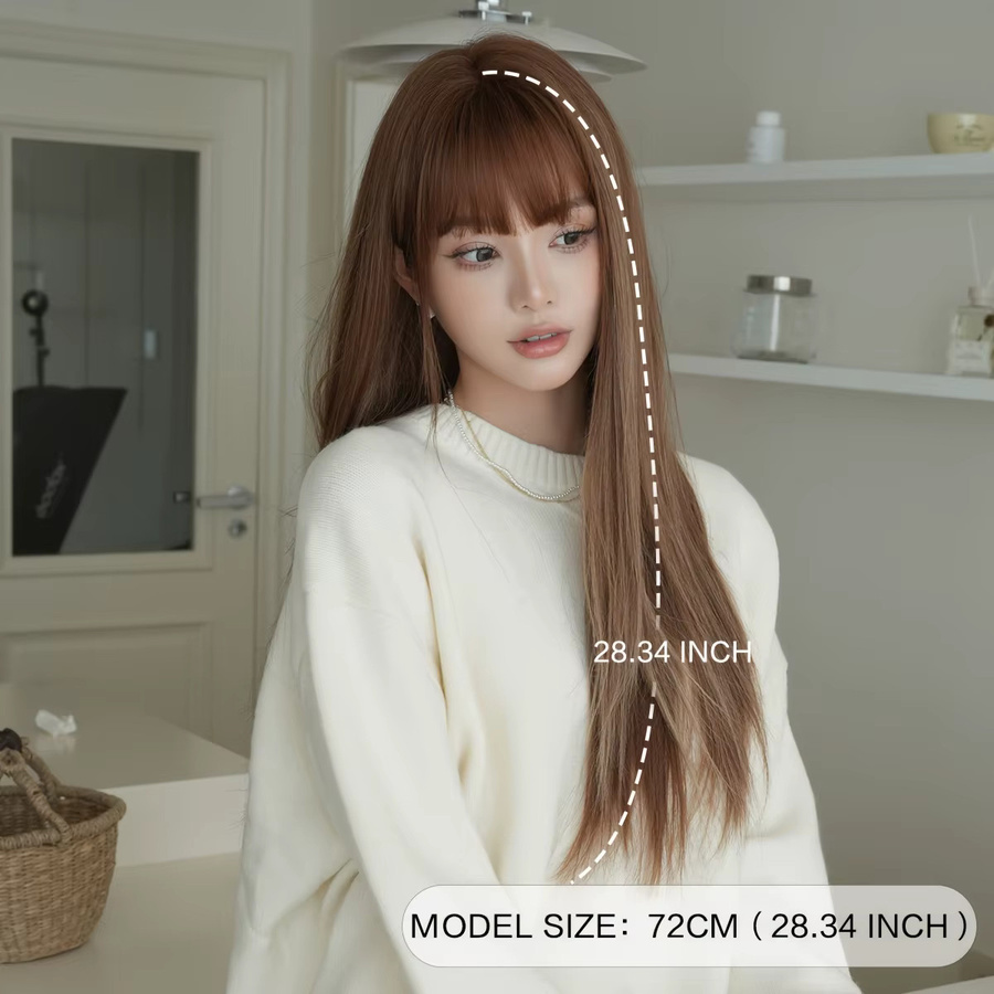 7JHH WIGS Perücke, lang, gerade, braun, Highlight-Blonde, synthetisch, Damen - Bild 2