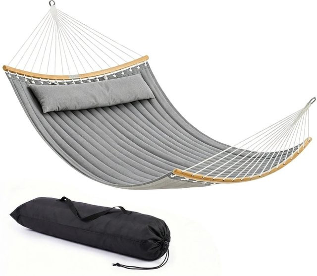 Sekey Doppelhängematte XXL in Grau, gepolstert mit Kissen und verstellbarer Kopfstütze, belastbar bis 200 kg, ideal für Garten, Balkon und Camping - Bild 1