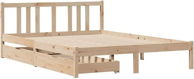 vidaXL Massivholzbett aus Kiefernholz mit Schubladen in Braun, Rustikal, B/T/H: 140,5 x 190 x 69,5 cm - Bild 1