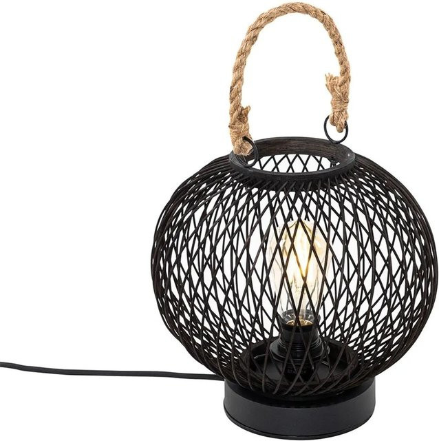 QAZQA Calamus Tischlampe für den Außenbereich aus schwarzem Rattan und Stahl, kugelförmig, dimmbar, IP44, Höhe: 47,0 cm - Bild 1
