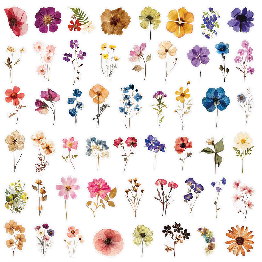 50 Stück transparente gepresste Blumen-Aufkleber in Multicolour für deine DIY-Dekoration an Laptop, Kühlschrank oder Skateboard - Bild 3
