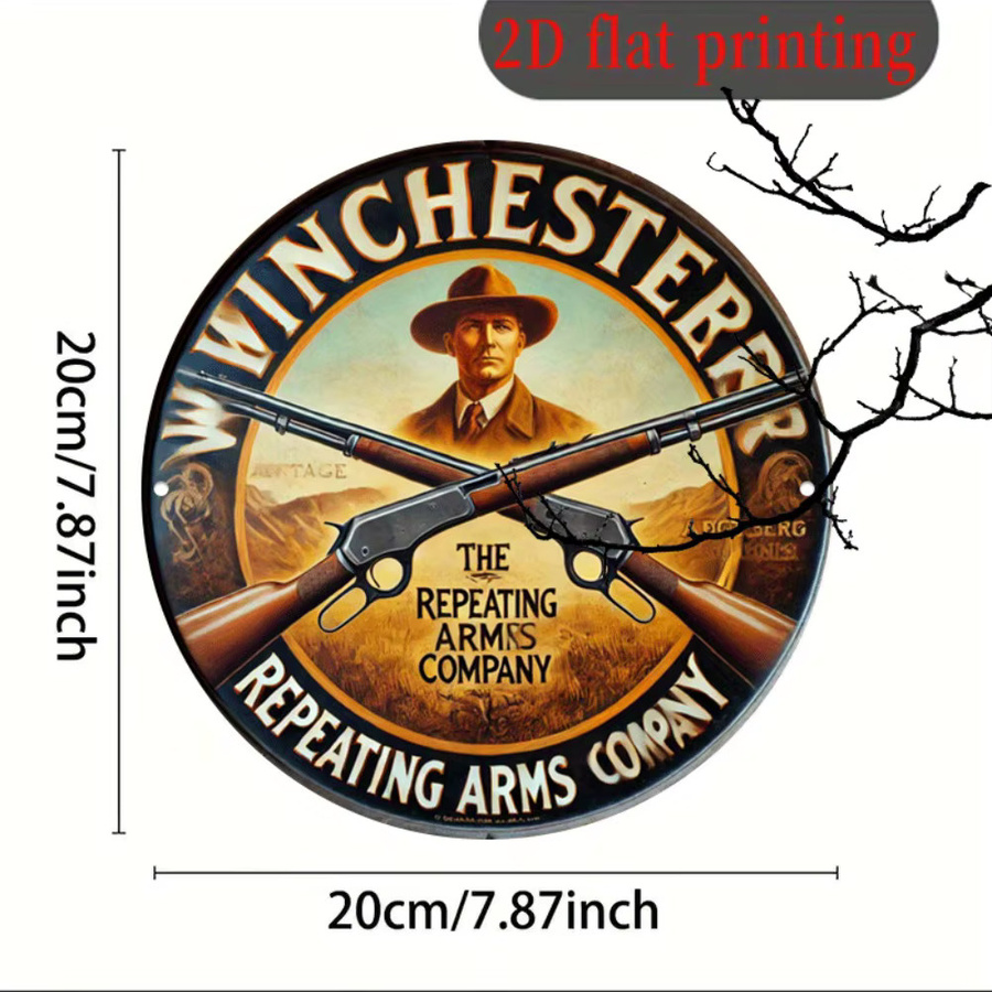 Potdemiel Vintage Winchester Repeating Arms Aluminiumschild rund, Durchmesser: 20,32 cm, Mehrfarbig - Bild 2