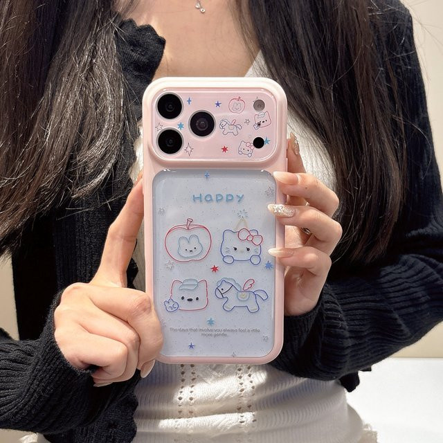 Sanrio Hello Kitty Bunny Pony Handyhülle für iPhone 17 16 15 Pro Max, Transparent Pink mit Glitzer und stoßfestem Linsenrahmen - Bild 1