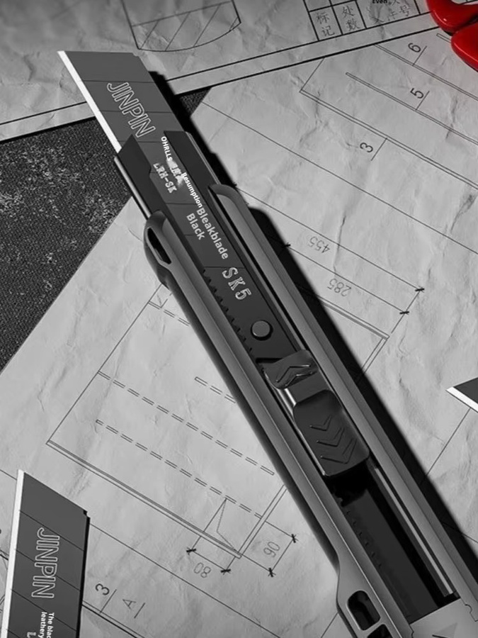 Robustes Universalmesser in Schwarz mit 18mm abbrechbaren Klingen aus gehärtetem Stahl - Bild 7