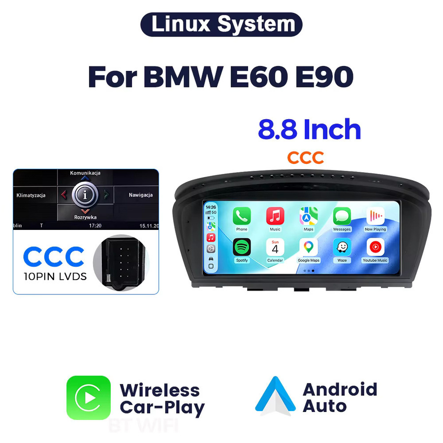 MEKEDE Linux-System Auto-Multimediaplayer für BMW 3er E90 E91 E92 E93 5er E60 E61 6er E63 E64 CCC/CIC-Systeme mit WIFI, Bluetooth, GPS, Wireless Carplay und Android Auto in Schwarz - Bild 5