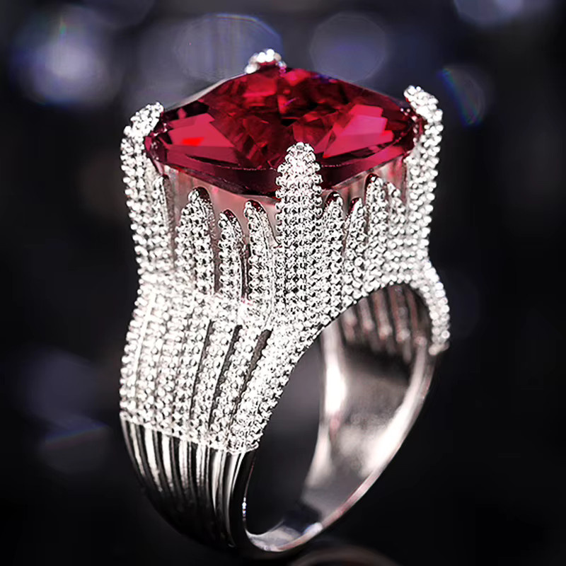 Huitan Ring, roter Zirkonia, Silber, Damen - Bild 2