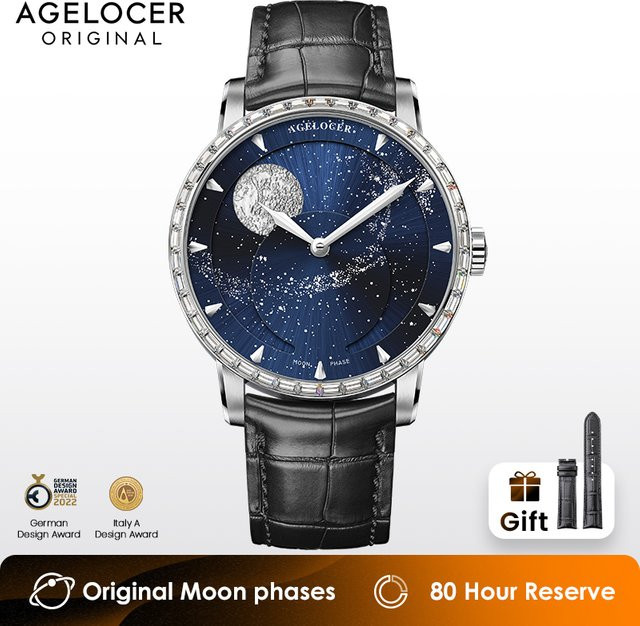 AGELOCER Armbanduhr Automatik, Mondphase, Edelstahl, Diamant, Herren - Bild 1