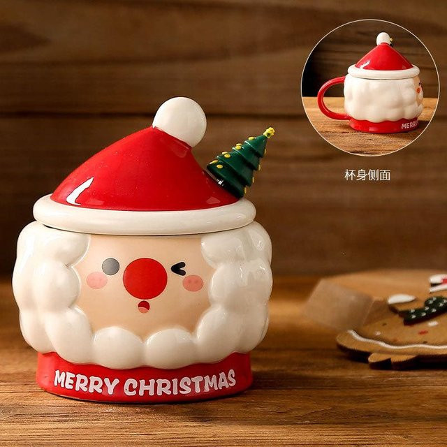 Weihnachtstasse mit Weihnachtsmann-Motiv aus Keramik mit Deckel, 350,5 ml, mehrfarbig - Bild 1