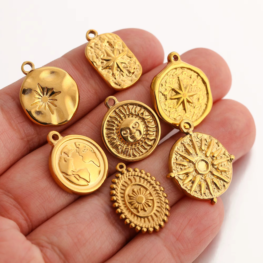 DOOYIO Anhänger Edelstahl, Sonne/Stern/Erde, Gold, Unisex, Vintage - Bild 2