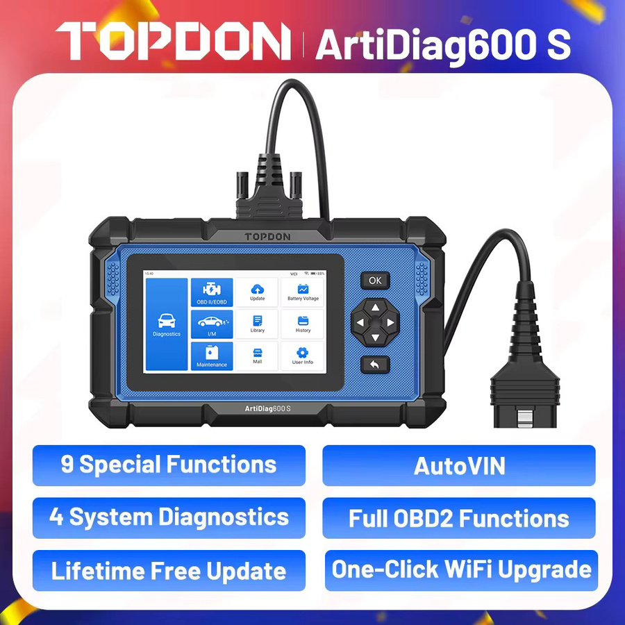 TOPDON Artidiag600S OBD2-Scanner Kfz-Diagnosegerät mit 9 Resets, 4 Systemdiagnosen, FCA-Protokoll, AutoVIN und Reifendrucküberwachung - Bild 2