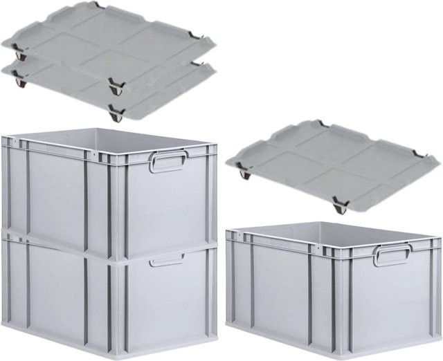 PROREGAL SuperSparSet 3x Eurobox NextGen Grip mit Auflagedeckel und 4 schwarzen Schiebeschnappverschlüssen, Grau, H x B x T: 32 x 40 x 60 cm, 65 Liter, mit verstärkten Wänden - Bild 1