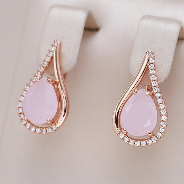 YoYo Ohrringe, rosa synthetische Opal-Tropfen, Zirkonia, Damen, Roségold - Bild 1