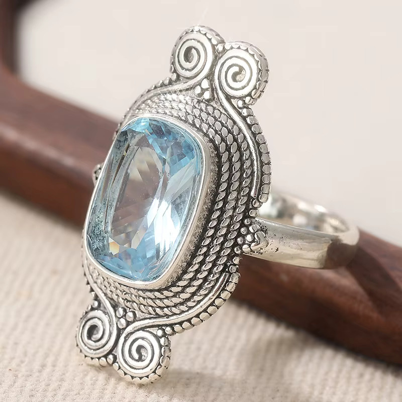 Damenring Silber, Meeresblau-CZ-Steine, quadratisch, Damen - Bild 2