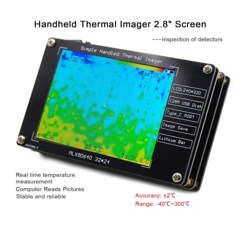 Digitale Infrarotkamera MLX90640 mit 2,8-Zoll-LCD-Display und eingebautem Akku in Schwarz - Bild 2