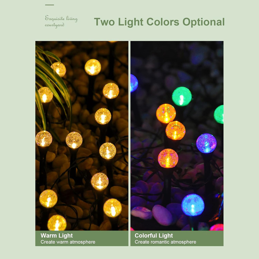 YWZT BEIMT Factory Solar Outdoor Bubbles Rasenlampe Set mit 20 LED in Warmweiß und Multicolour, IP65 Wasserdicht, Dekorative Solar-Pfahllichter für Garten und Hof - Bild 10