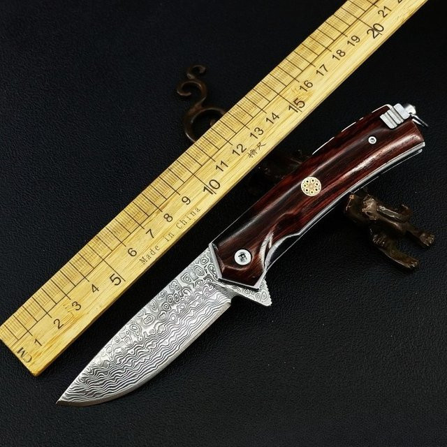 Klappbares Damaszener-Taschenmesser in Braun für Outdoor, Camping und EDC-Einsätze - Bild 1