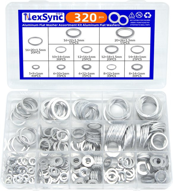 NexSync 320-teiliges Sortimentsset flache Aluminium-Unterlegscheiben in Silber - Bild 1