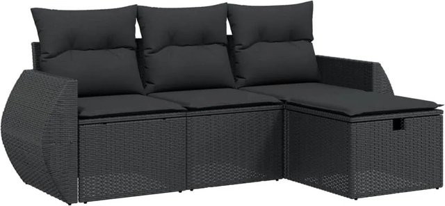 vidaXL 4-teilige Garten-Sofagarnitur in L-Form mit Polsterkissen, Schwarz, Poly-Rattan und Metallgestell - Bild 1
