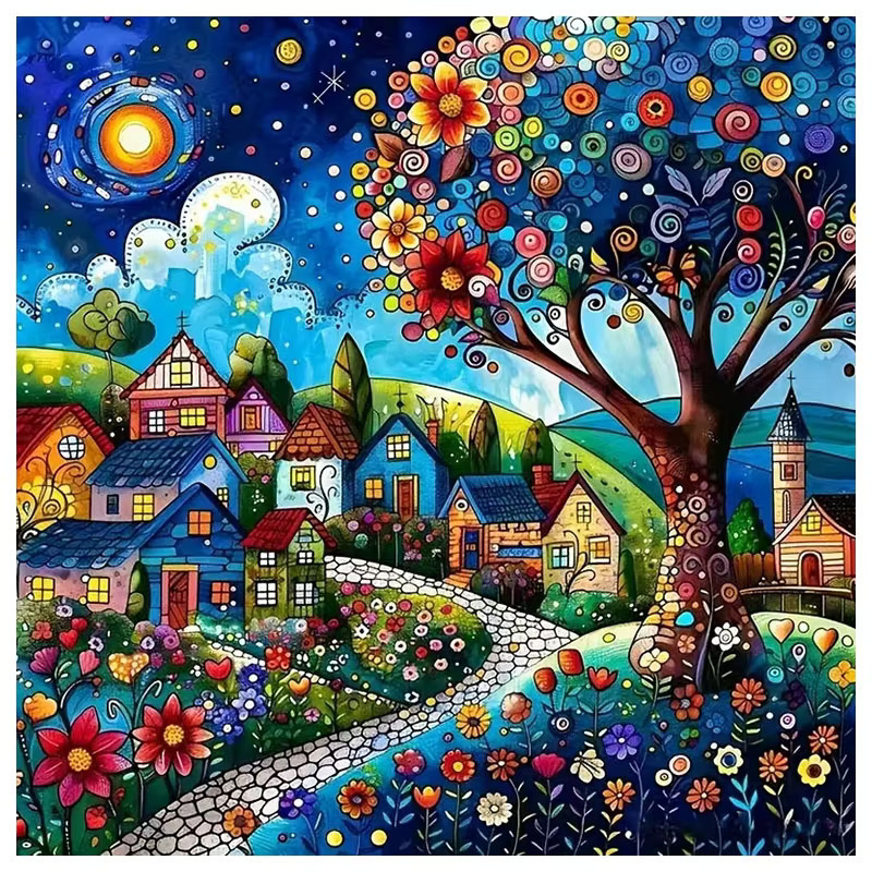 HUACAN Diamantmalerei Baum-Landschaft-Haus, Mosaik Komplettset, ab 14 Jahren - Bild 5
